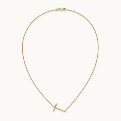 Sideways Diamond Necklace — 14K Yellow Gold, T