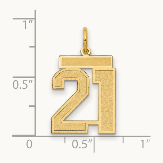 Medium Satin Number 21 Charm, 14K