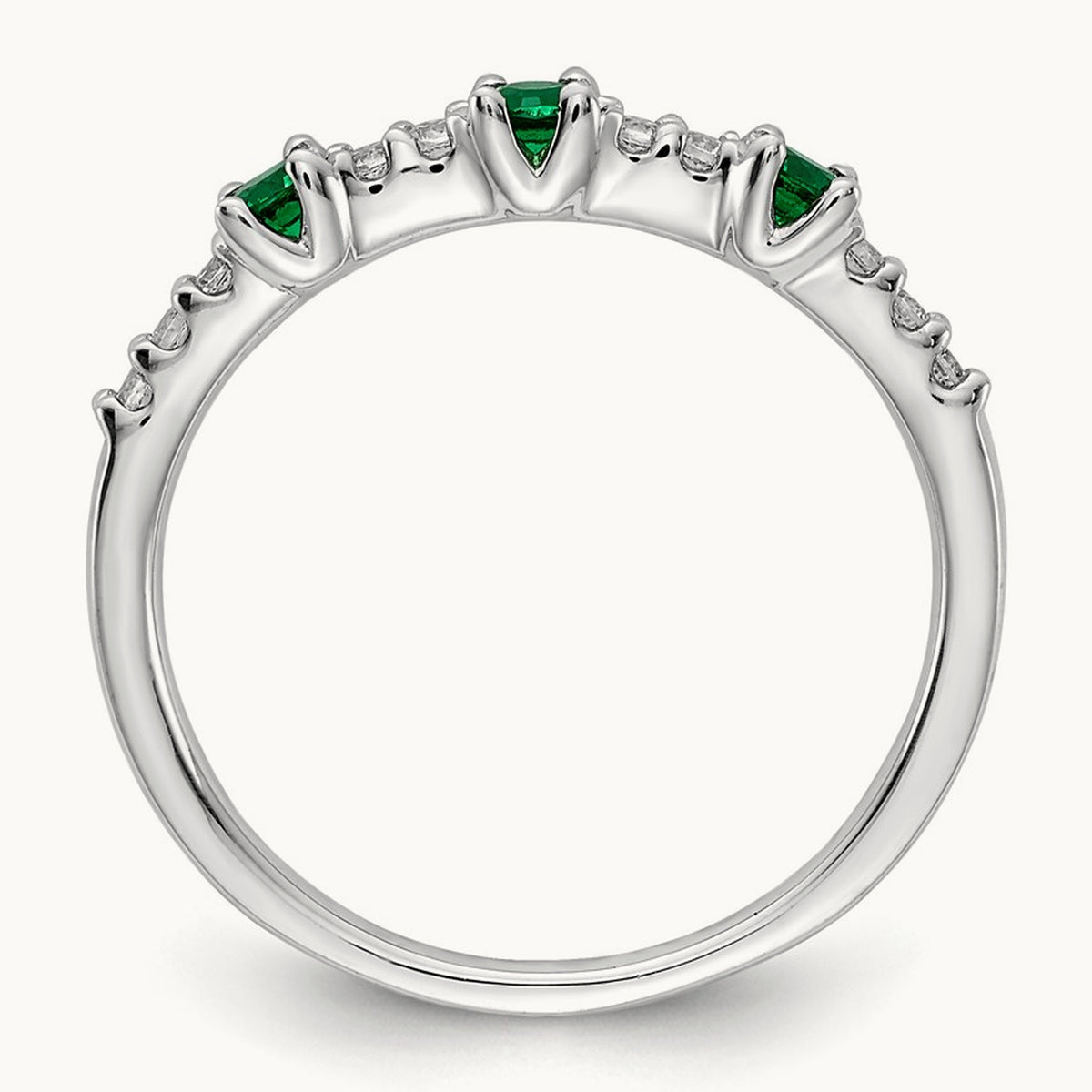 Diamond and Emerald 3-Stone Ring, 14K White Gold