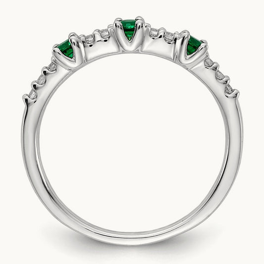 Diamond and Emerald 3-Stone Ring, 14K White Gold