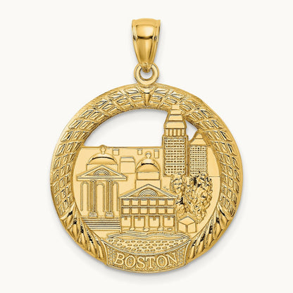 BOSTON Town Scene Round Charm, 14K