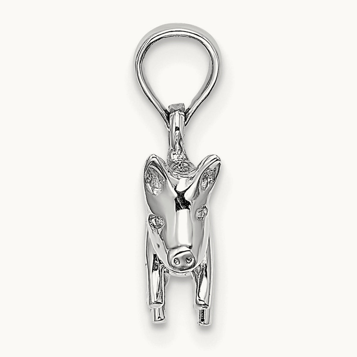 3-D Polished Pig with Curly Tail Charm — 14K White Gold