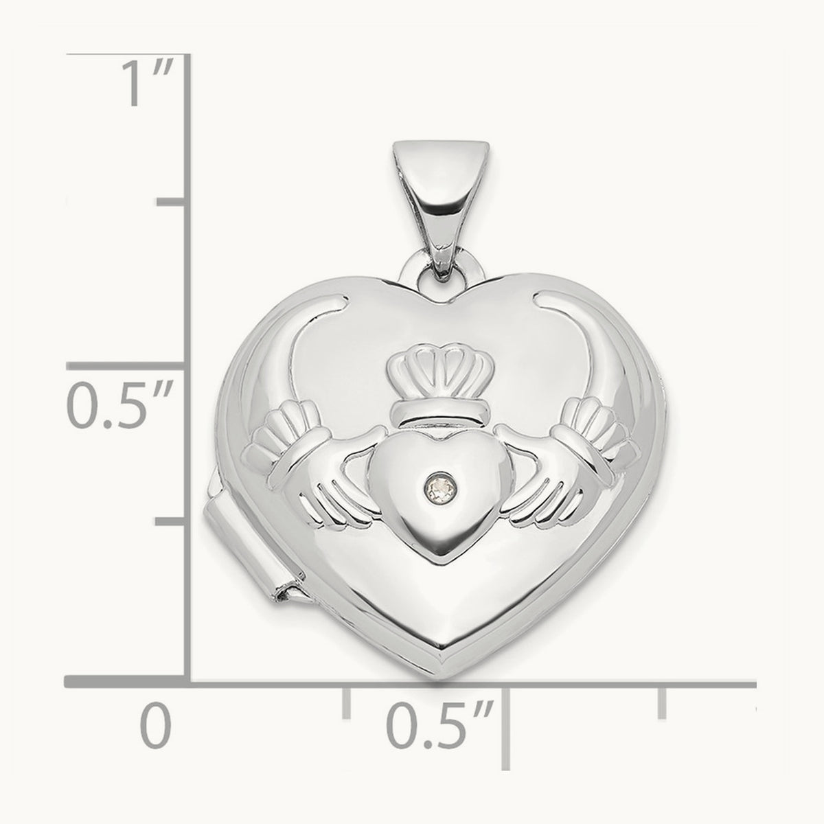 Diamond Heart Claddagh Locket, 14K White Gold