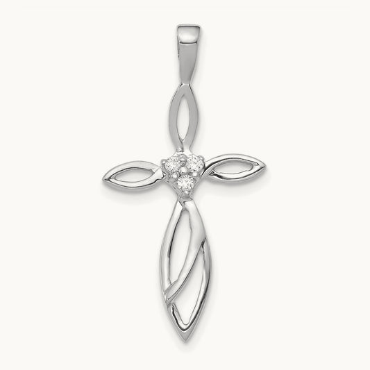 AA Diamond Cross Pendant, 14K White Gold