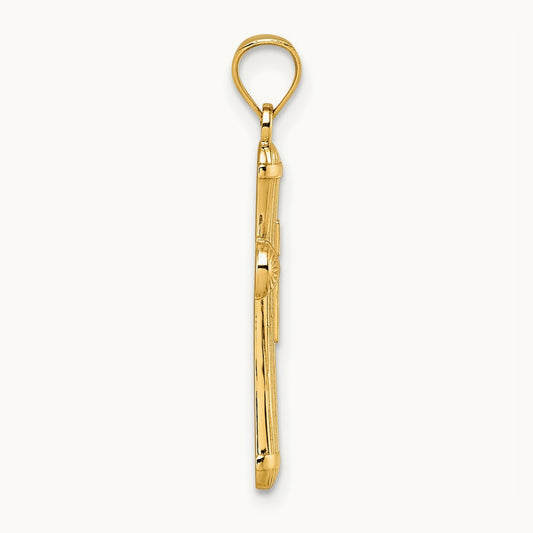 Polished and D/C Grooved Cross Pendant, 14K