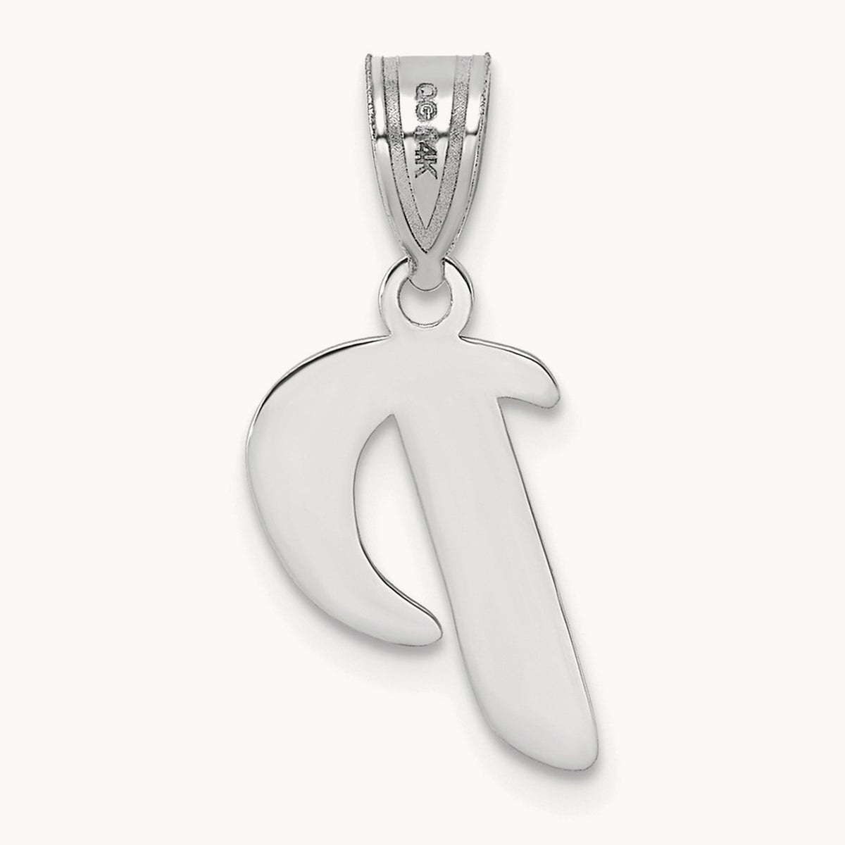 Polished Script Initial Pendant — 14K White Gold, P