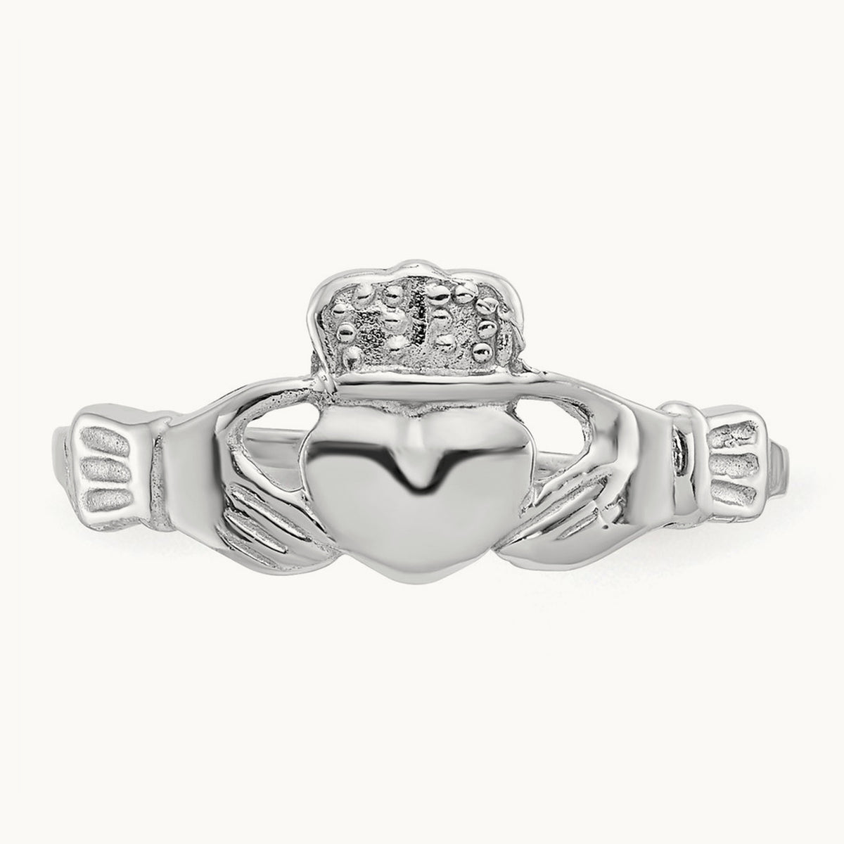 Polished Claddagh Ring, 14K White Gold