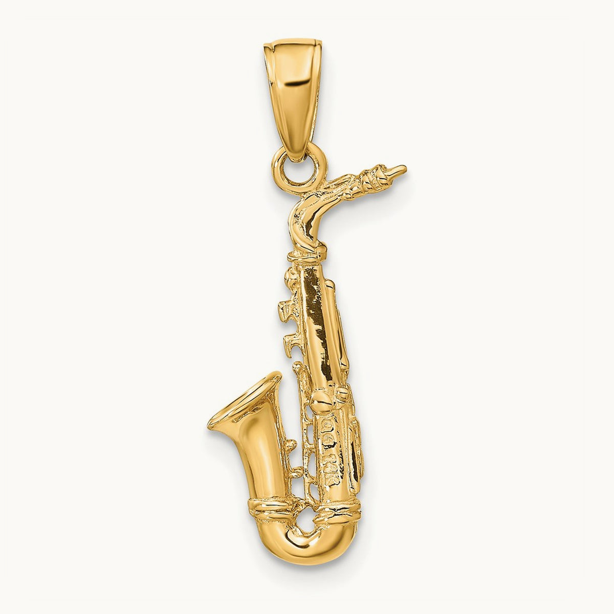 3-D Saxophone Pendant — 14K Yellow Gold