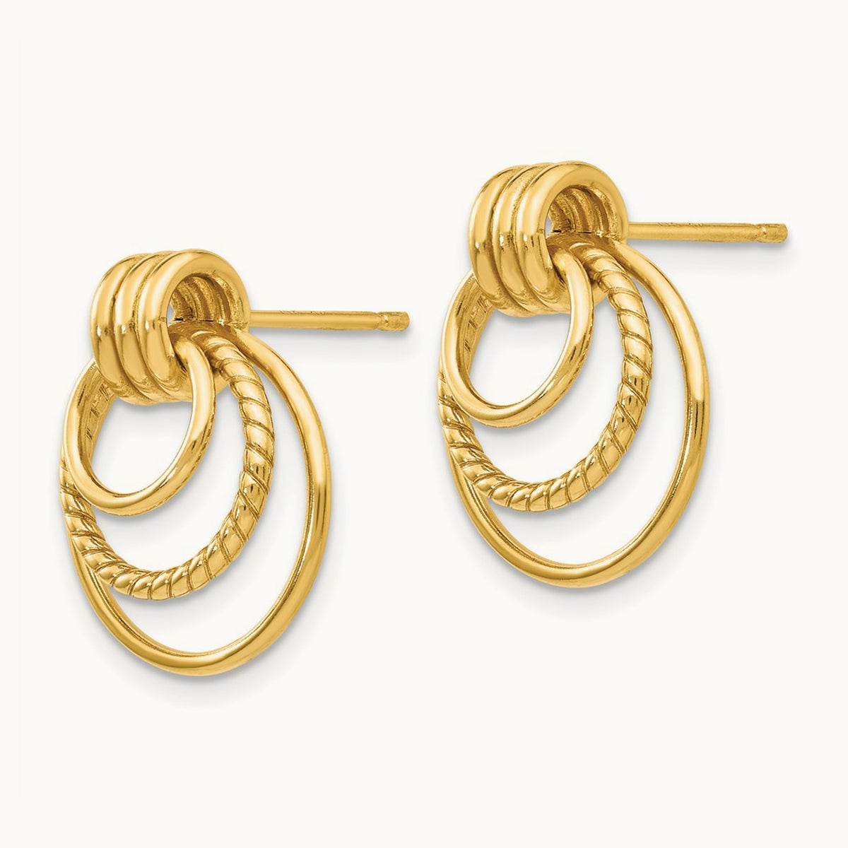 Polished and Textured Fancy Post Earrings, 14K