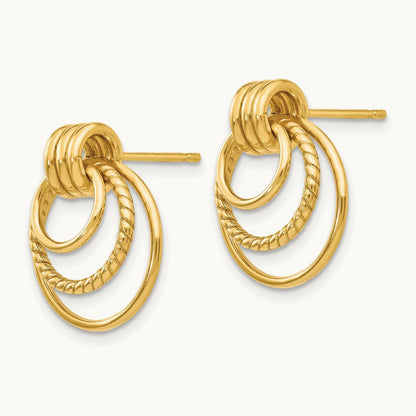 Polished and Textured Fancy Post Earrings, 14K