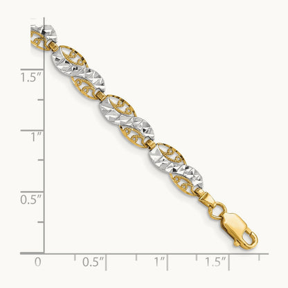 Diamond-Cut Filigree Link Bracelet, 14K with White Rhodium