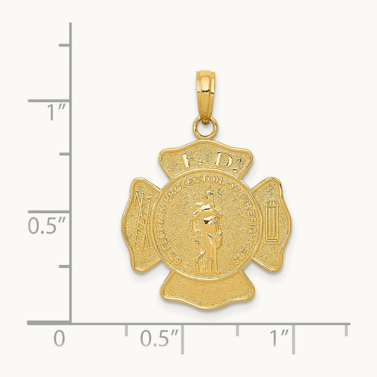 Fire Department FD St. Florian Badge Pendant — 14K Yellow Gold