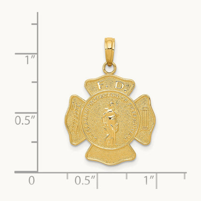 Fire Department FD St. Florian Badge Pendant — 14K Yellow Gold