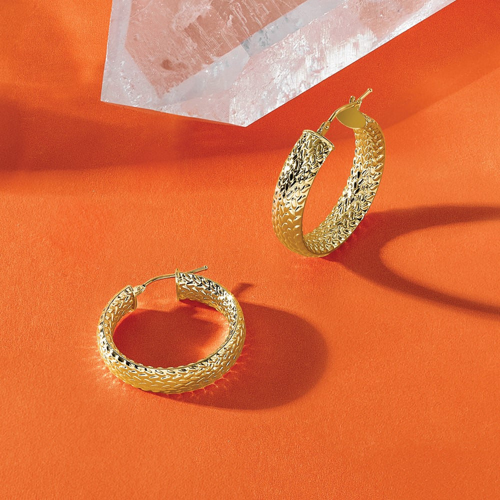 Polished Weave Design Round Hoop Earrings — 25mm