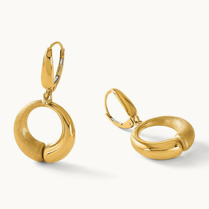Polished and Brushed Circle Leverback Earrings, 14K — Leslie's