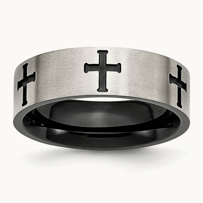 Brushed/Polished Black IP-plated Crosses Band — photo set