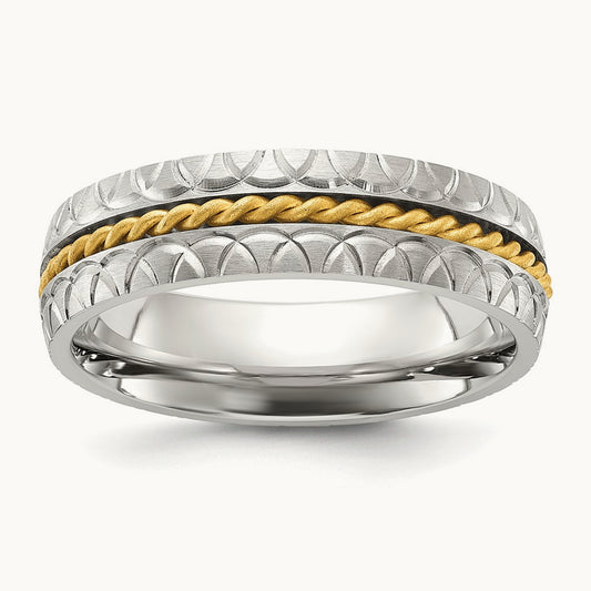 Polished and Textured Yellow IP-plated Center Band, 6mm, Titanium