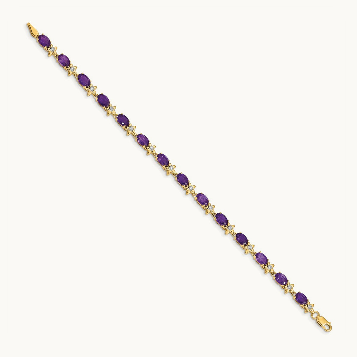 Floral Diamond and Amethyst Bracelet, 14K