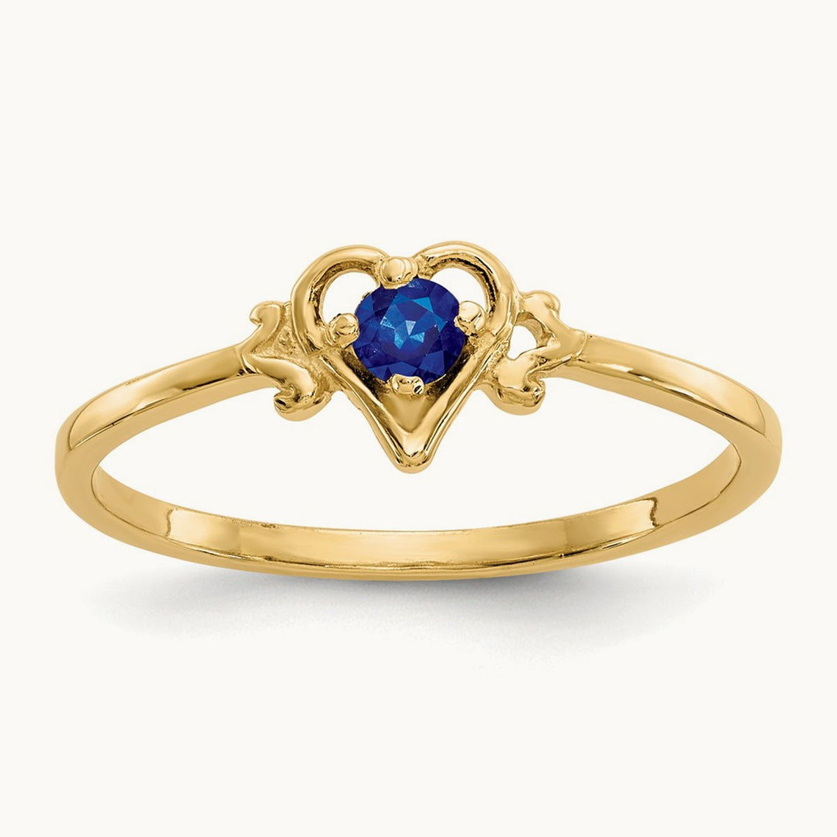 Sapphire Birthstone Heart Ring — 14K Yellow Gold, 7