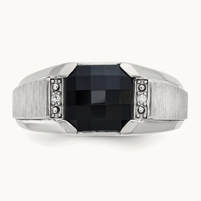 IBGoodman Men's Polished & Satin Onyx & Diamond Ring, 14K White Gold