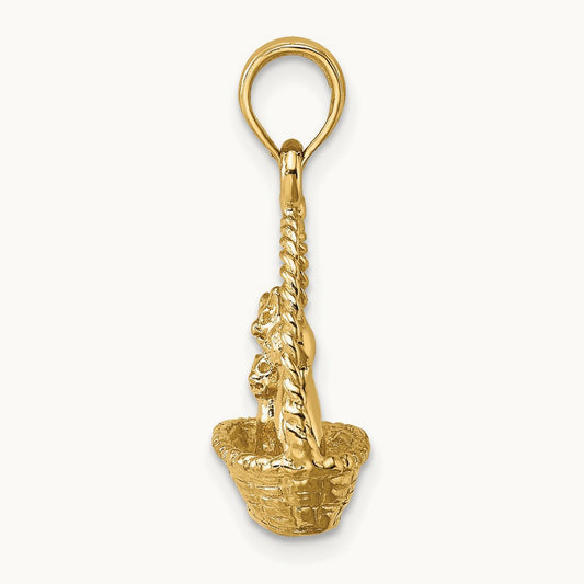 3-D Cats Inside Of Basket Charm, 14K