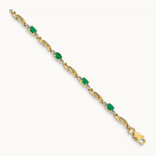 Diamond and Oval Emerald Bracelet, 14K