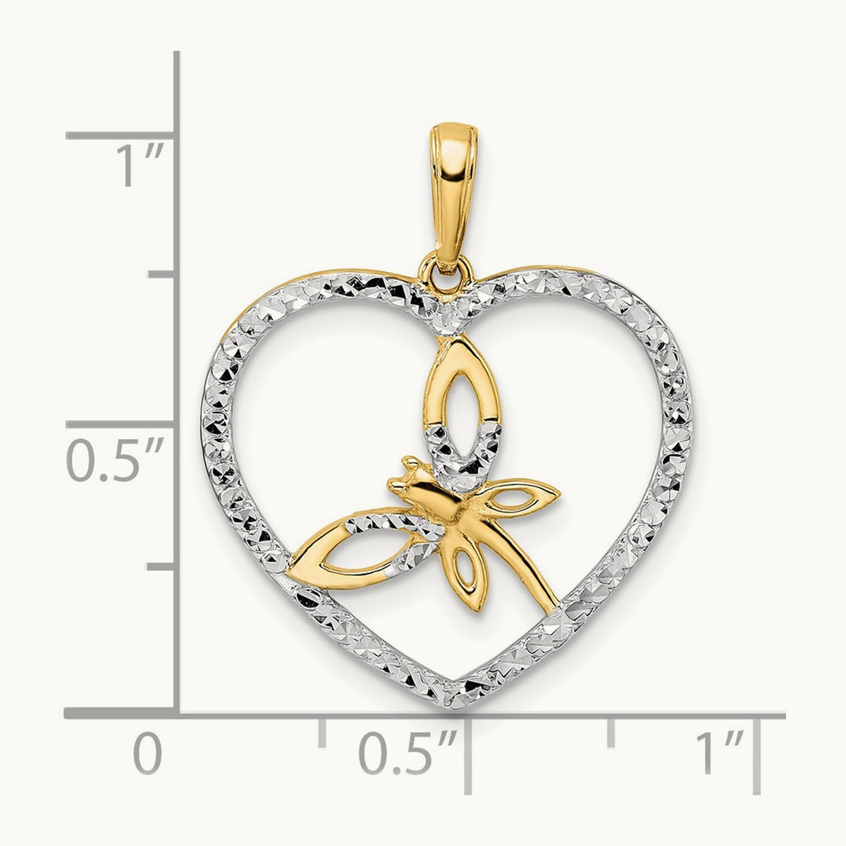 Diamond-cut Dragonfly in Heart Pendant, 14K with White Rhodium