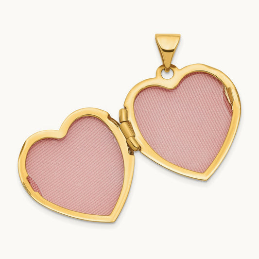 Hearts w/ LOVE Reversible Heart Locket Pendant, 19mm, 14K Yellow Gold