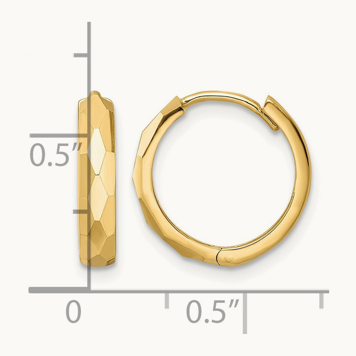 Polished Faceted Hinged Hoop Earrings — 14K Yellow Gold, 3x15mm