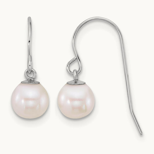 WG 6- Rnd White Freshwater Culture Pearl Dangle Earrings, 7mm, 14K