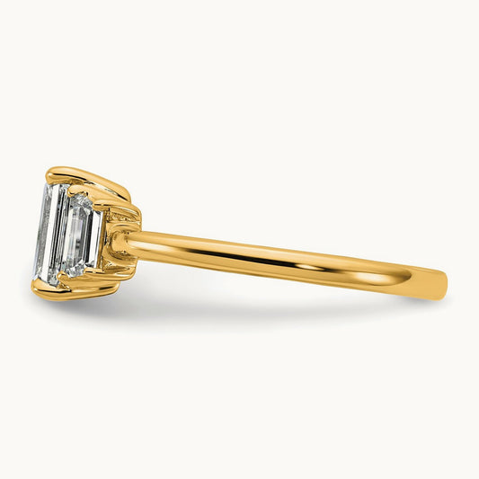 Emerald & Trapezoid Engagement Ring — 14K Yellow Gold, 1 3/8 ct, 7
