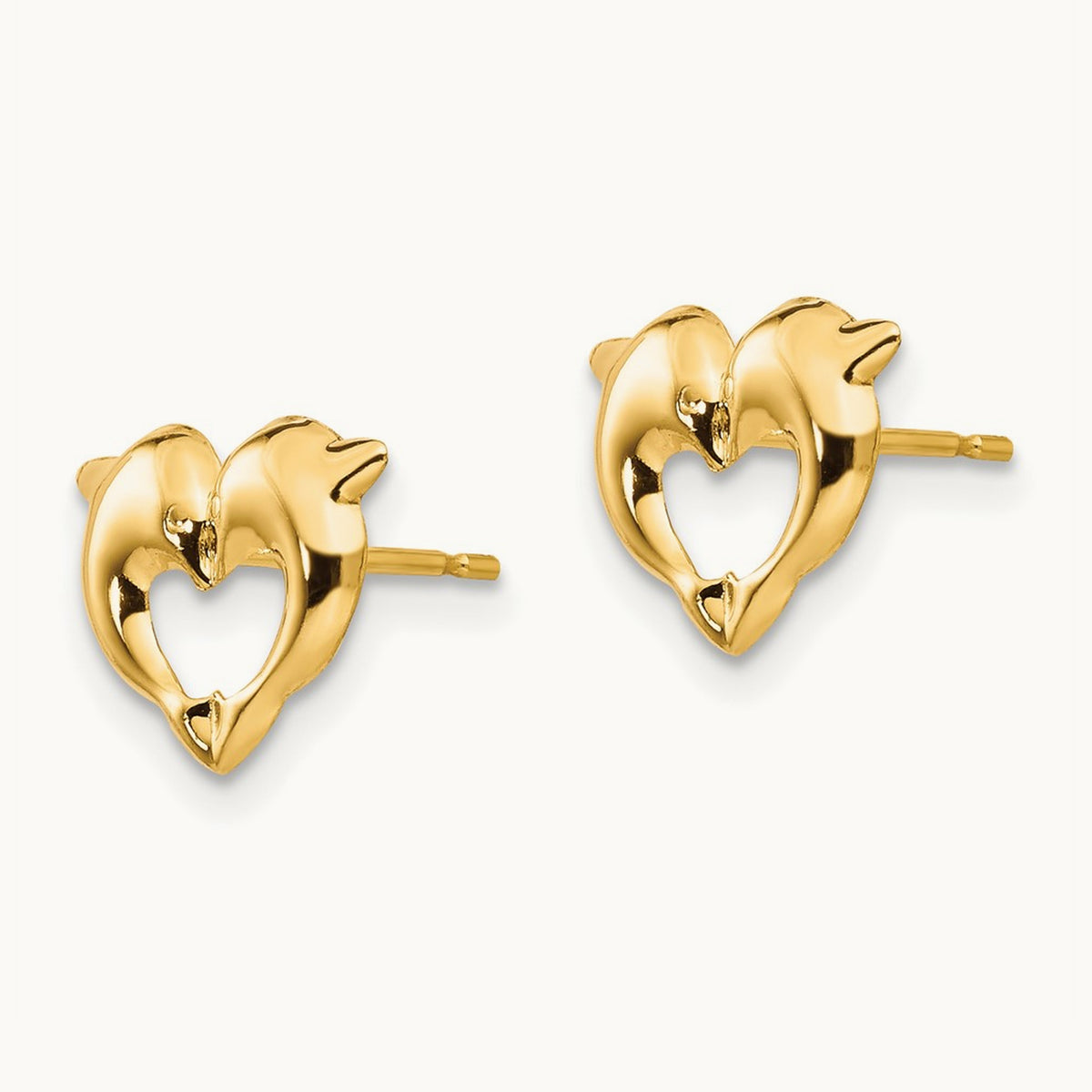 Madi K Heart Dolphins Post Earrings, 14K