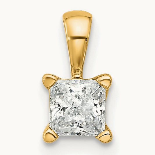 Princess Four-Prong Pendant, 1/2-5 ct Lab-Grown Diamond — 14K Yellow Gold