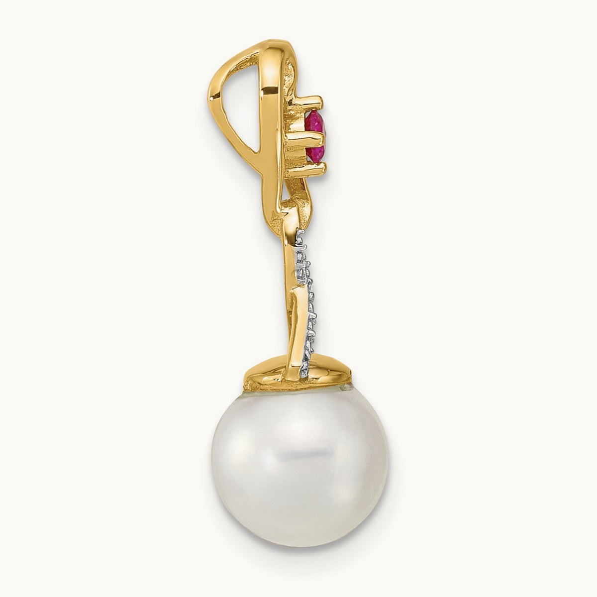 Diamond 8- Round FWC Pearl Lab Cr. Ruby Chain Slide, 9mm, 14K