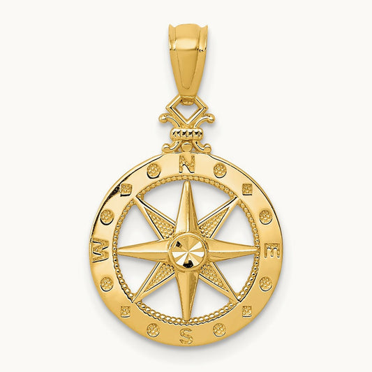 Diamond-cut Polished Compass Pendant — 22mm
