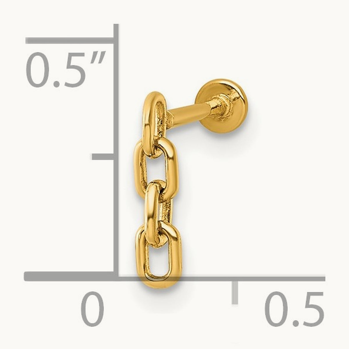 18 Gauge Polished Dangling Cable Link Labret Stud, 14K