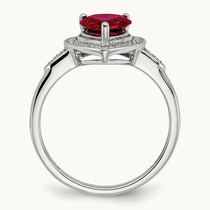 Heart Created Ruby and Diamond Halo Ring, 14K White Gold
