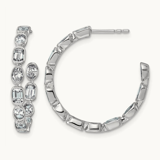 Post Emerald/Oval Hoop Earrings, 2.75-3.50 ct tw Lab-Grown Diamond