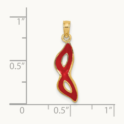 3-D and Beveled W/Red Enamel Masquerade Mask Pendant, 14K