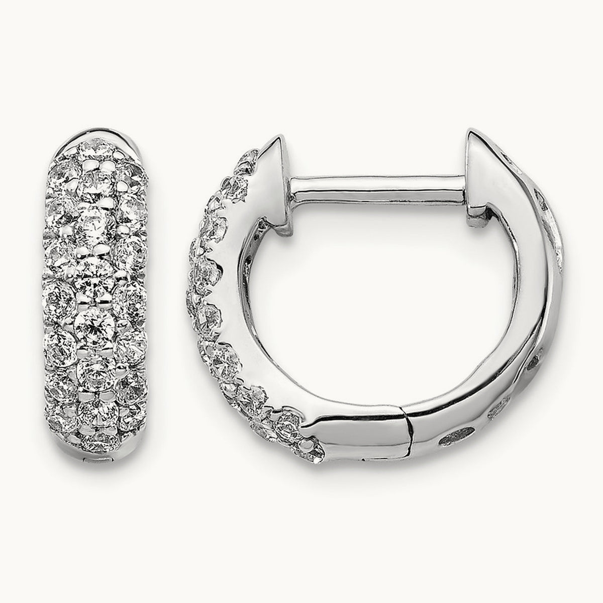 Diamond Hinged Hoop Earrings, 14K White Gold