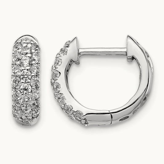 Diamond Hinged Hoop Earrings, 14K White Gold