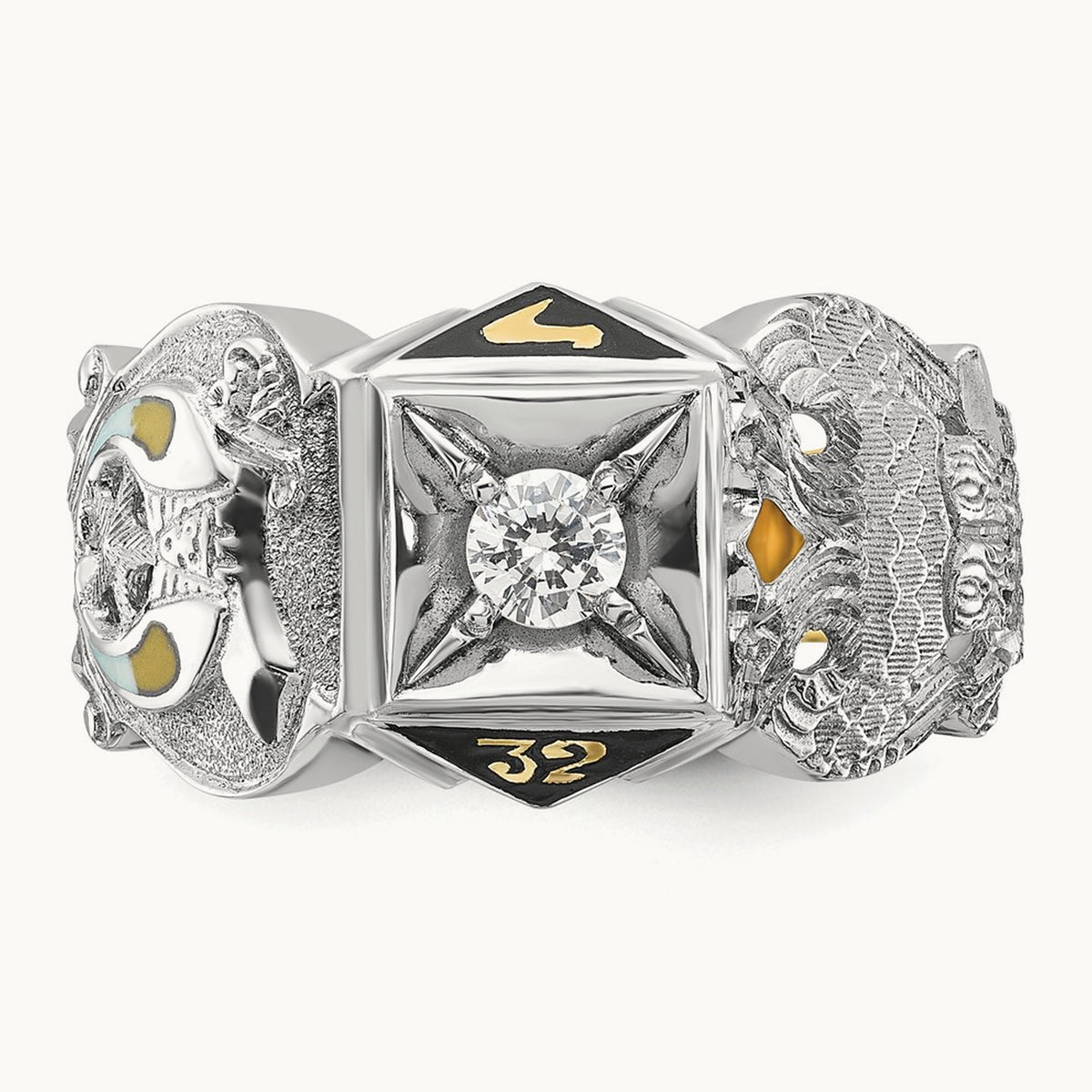 14ktt IBGoodman Men's Enamel & Diamond Eagle Masonic Shriner's Ring