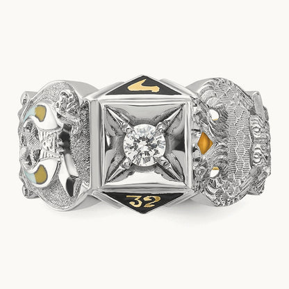 14ktt IBGoodman Men's Enamel & Diamond Eagle Masonic Shriner's Ring