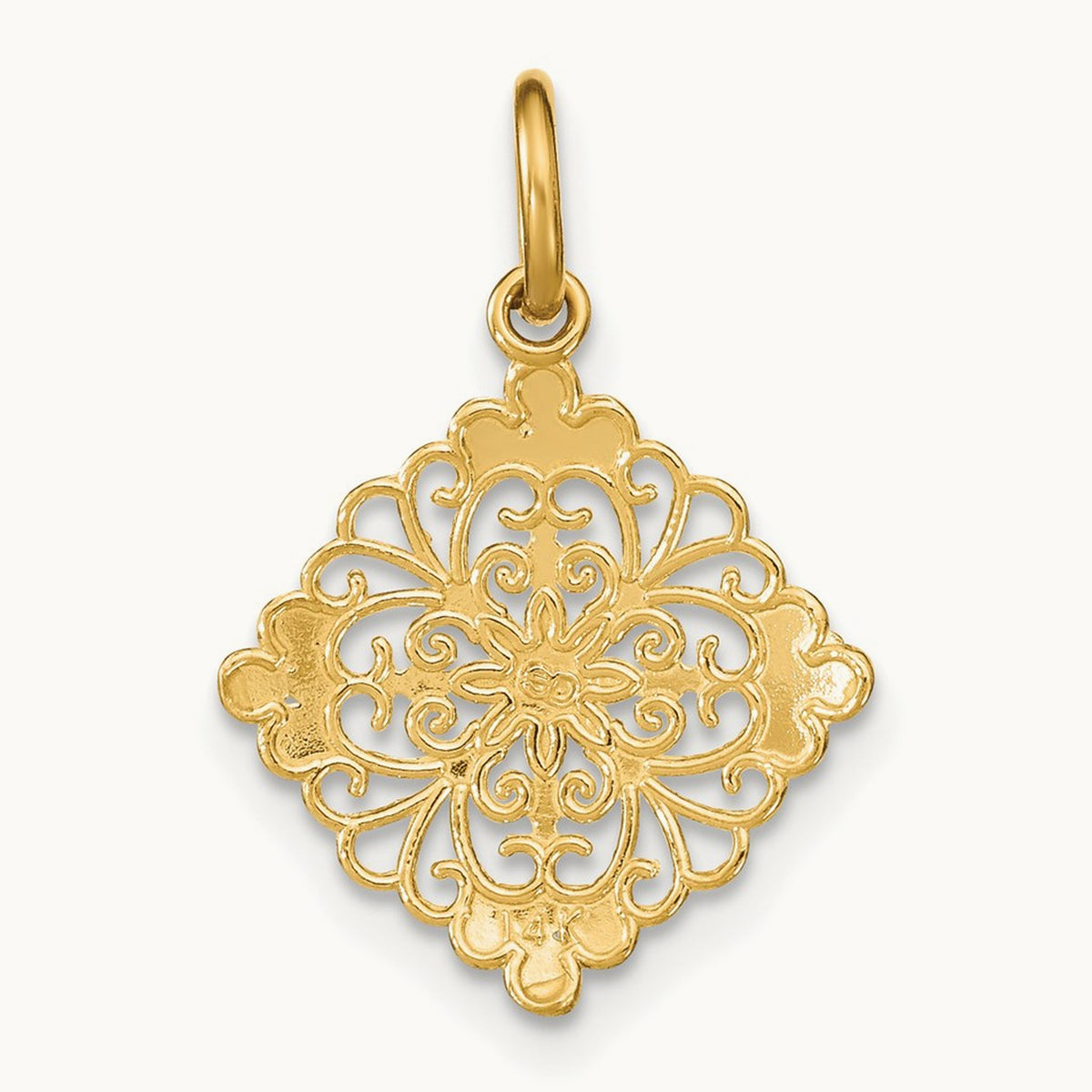 w/Rhodium and D/C Filigree Medallion Charm, 14K