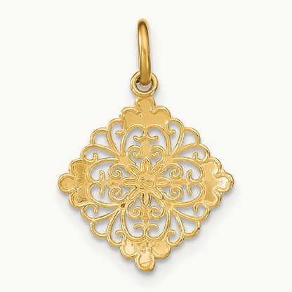 w/Rhodium and D/C Filigree Medallion Charm, 14K