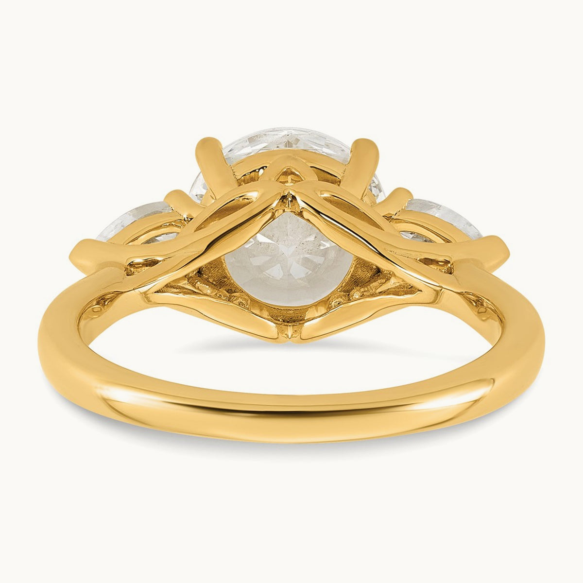 Round with Pear 3 Stone Engagement Ring, 1.25-3.50 ct tw Lab-Grown Diamond — 3 ct, 14K Yellow Gold