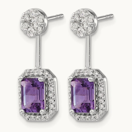 Diamond/Amethyst Front/Back Earrings, 14K White Gold