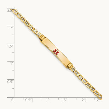 Semi-solid Medical Polished Red Enamel Anchor ID Bracelet, 14K