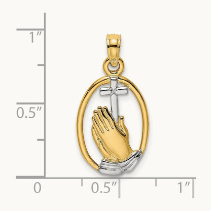 W/ Rhodium Praying Hands and Cross Charm, 14K