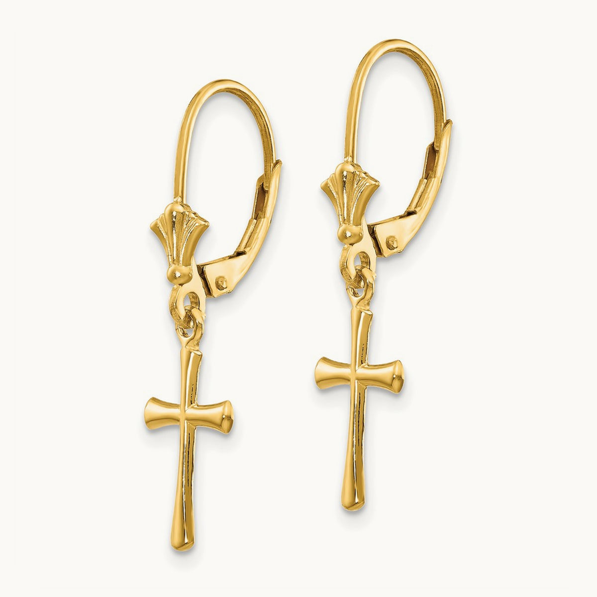 Polished Cross Leverback Earrings — 14K Yellow Gold, 30.25mm